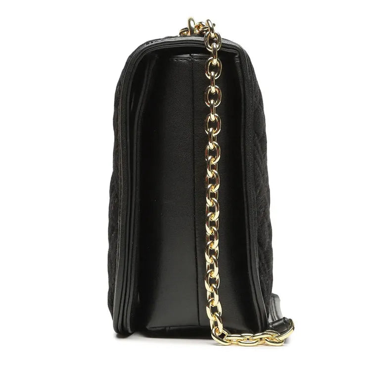 Love Moschino Borsa Donna a Spalla e Tracolla LOVE MOSCHINO linea Shiny Quilted in Eco-Fur Trapuntata Nera