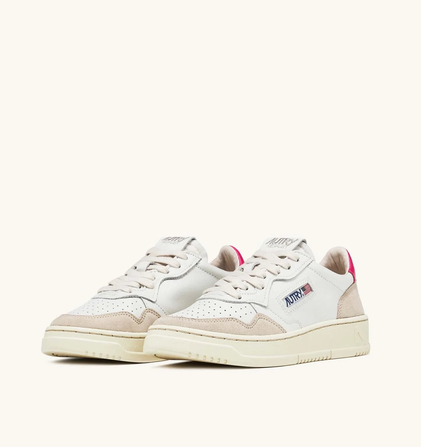 Autry Medalist Low bianca in pelle e camoscio Spoiler Fucsia AULW LS50