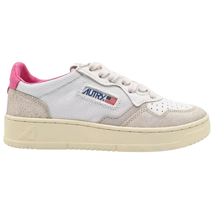 Autry sneakers women's medalist low AULW CN05 in pelle e tessuto colore bianco - fuxia