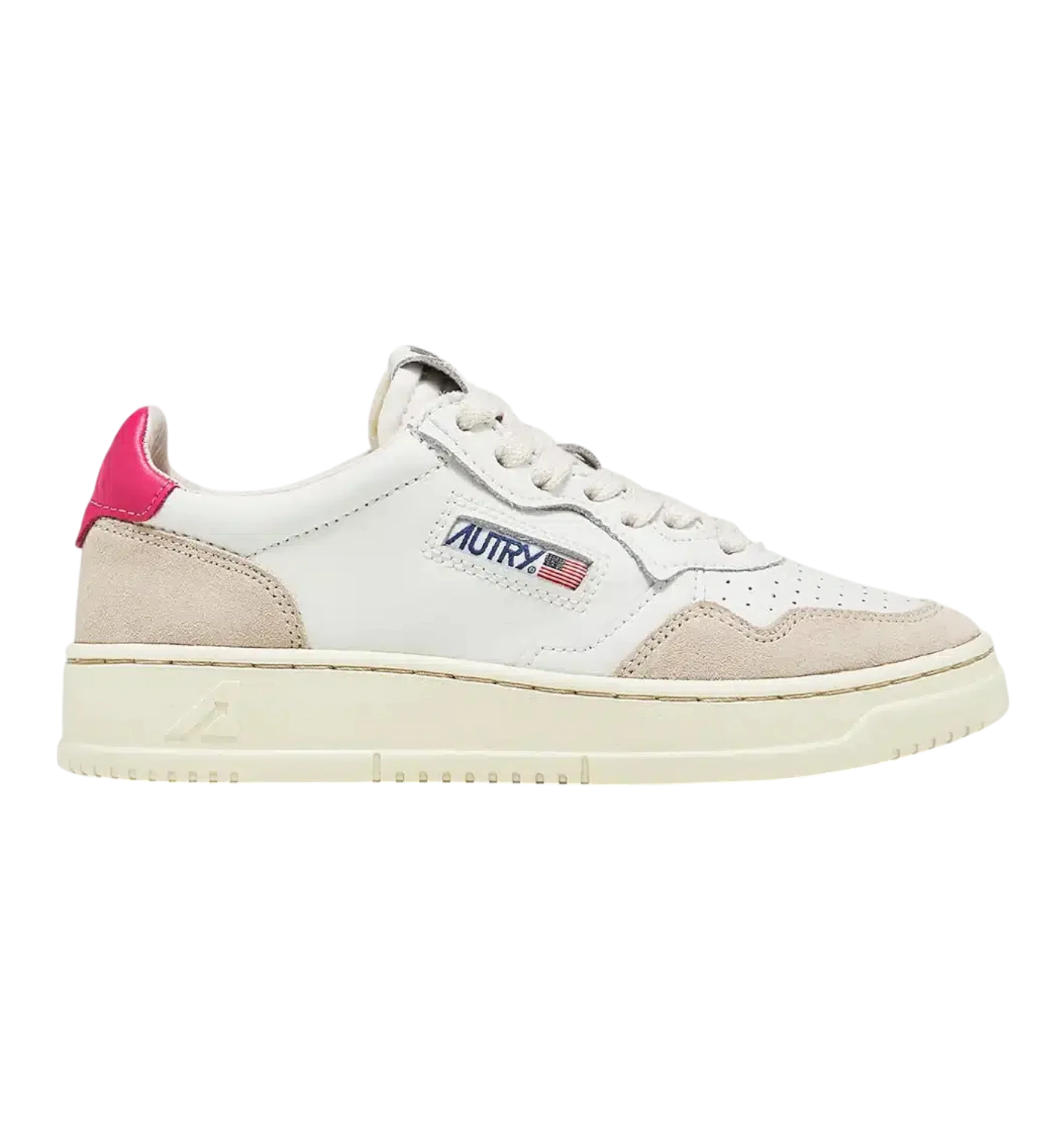 Autry Medalist Low bianca in pelle e camoscio Spoiler Fucsia AULW LS50