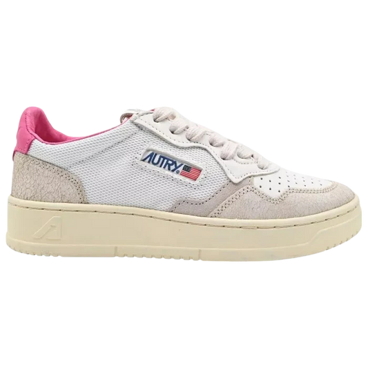 Autry sneakers women's medalist low AULW CN05 in pelle e tessuto colore bianco - fuxia