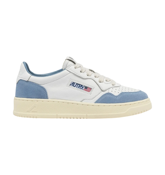 Autry sneakers medalist low in pelle e camoscio bianca e celeste