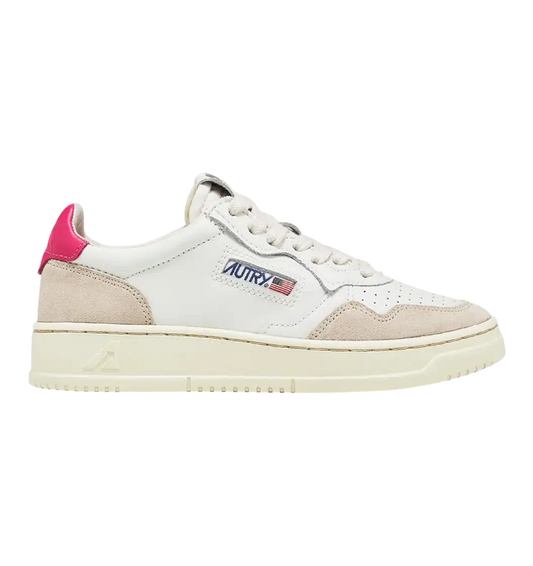 Autry Medalist Low bianca in pelle e camoscio Spoiler Fucsia AULW LS50